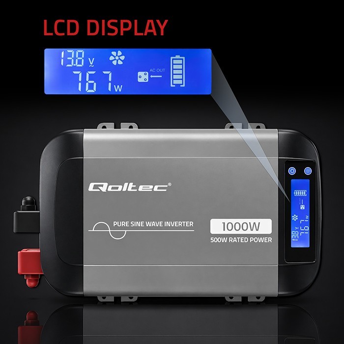 Qoltec Przetwornica napięcia Pure Sine Wave | 12V na 230V | 500/1000W