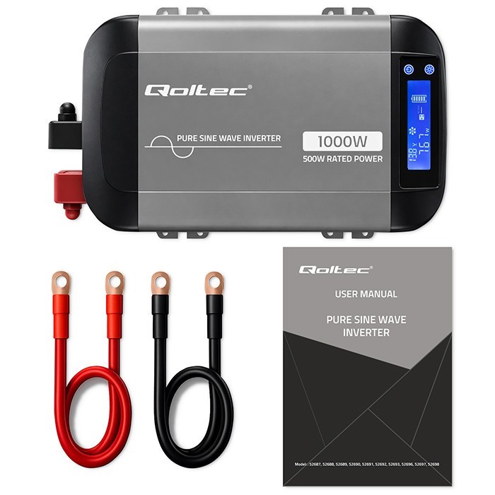 Qoltec Przetwornica napięcia Pure Sine Wave | 12V na 230V | 500/1000W