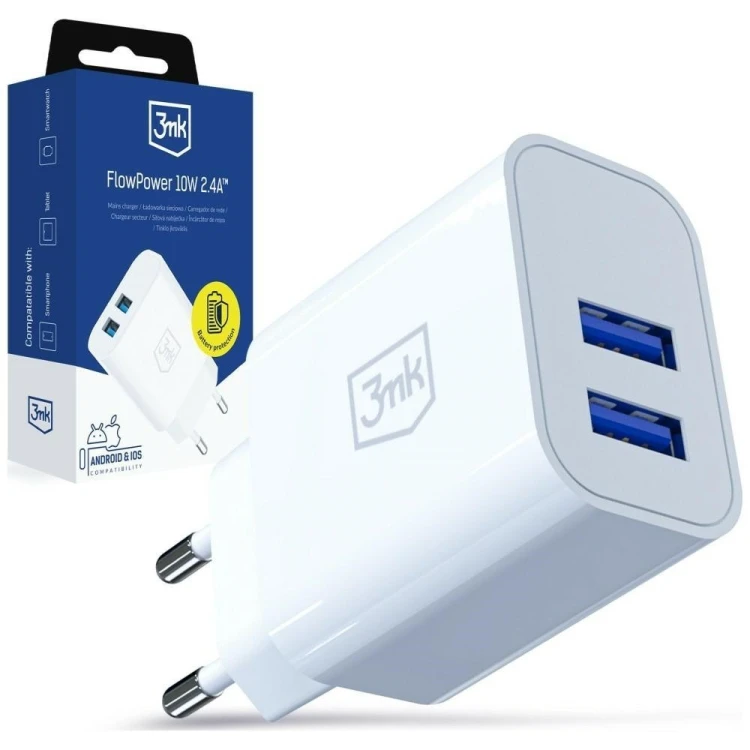 3MK Ładowarka sieciowa 10W 2xUSB-A 2,4A FlowPower biała