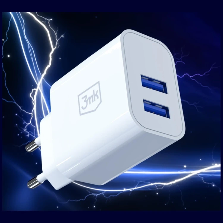 3MK Ładowarka sieciowa 10W 2xUSB-A 2,4A FlowPower biała