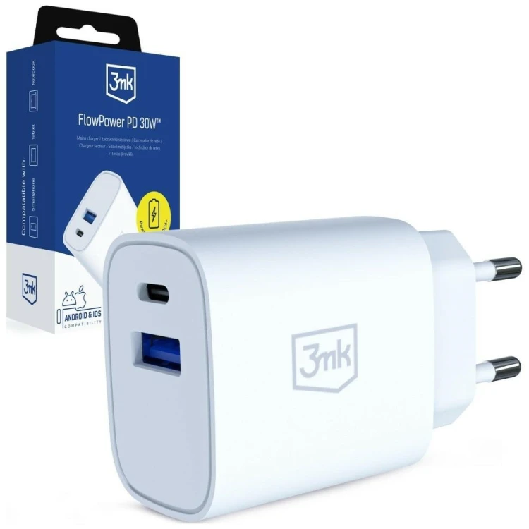 3MK Ładowarka sieciowa 30W USB-A USB-C PD3.0 QC4+ FlowPower biała