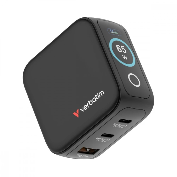 Verbatim Ładowarka Mini GaN 65W TFT 2xUSB-C 1xUSB-A  EU/UK/USA 30238