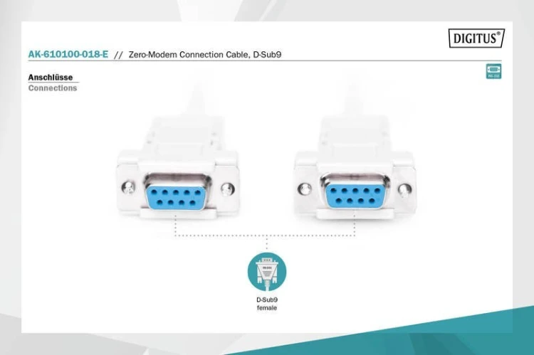 Digitus Kabel połączeniowy RS232 null-modem Typ DSUB9/DSUB9 Ż/Ż 1,8m szary