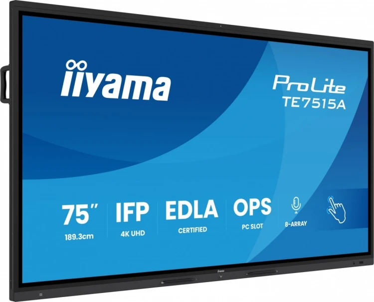 IIYAMA Monitor interaktywny 75 cali TE7515A-B2AG, VA,4K,40pkt,550cd,DeepContrast-IR+,    HDMI x2,DP,USB-C, 2 x 20W, OPS Slot x1, 5xUSB, 2xRJ45,8-Array