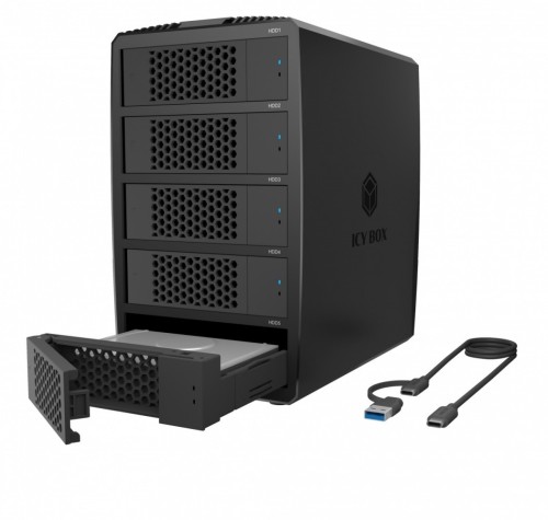 IcyBox System-RAID dla 5 HDD 2,5"/3,5" SATA, IB-RD3705-CU3 RAID 0,1,10,3,5, Single, Large, Clone