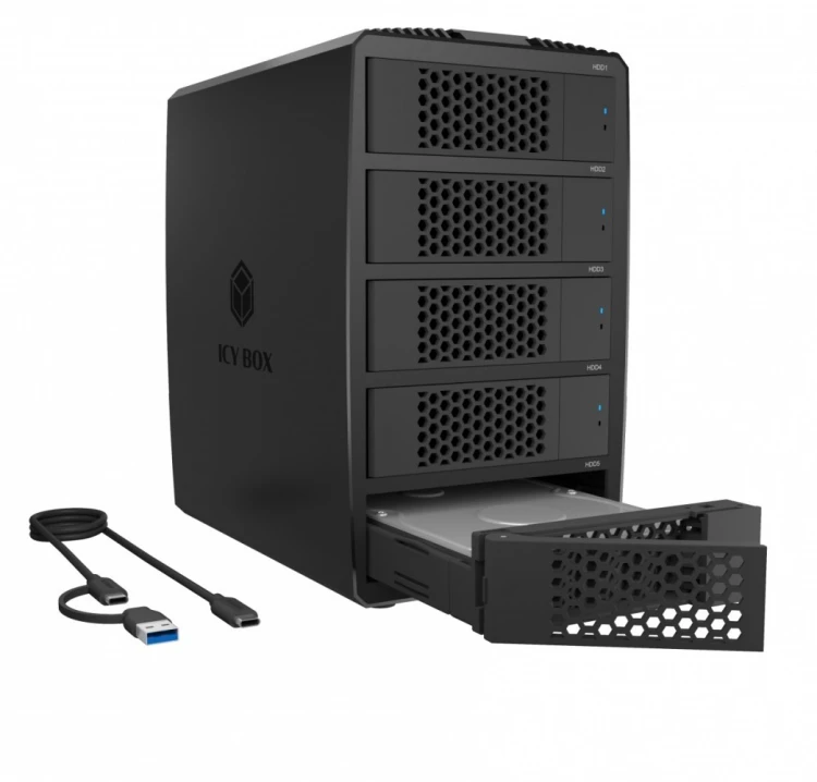 IcyBox System-RAID dla 5 HDD 2,5"/3,5" SATA, IB-RD3705-CU3 RAID 0,1,10,3,5, Single, Large, Clone