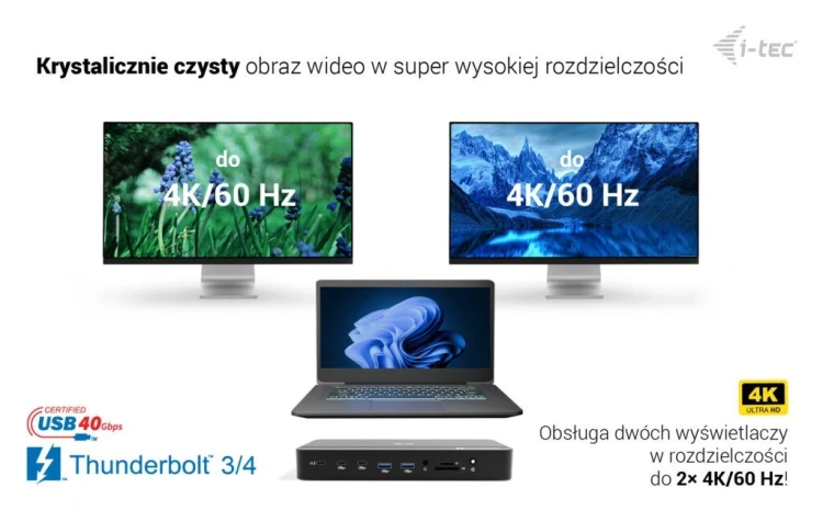 i-tec Stacja dokująca Thunderbolt 5 Triple Display Docking Station M.2 slot 6xUSB 2.5 GLAN PD 140W