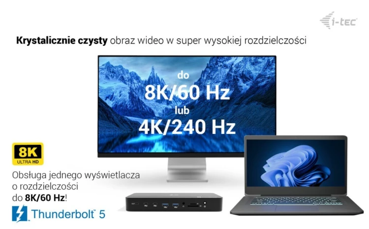 i-tec Stacja dokująca Thunderbolt 5 Triple Display Docking Station M.2 slot 6xUSB 2.5 GLAN PD 140W