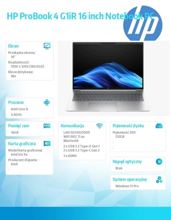 HP Inc. Laptop ProBook 4 G1iR i5-1334U 512GB/16GB/W11P/16.0   D0MG6ET