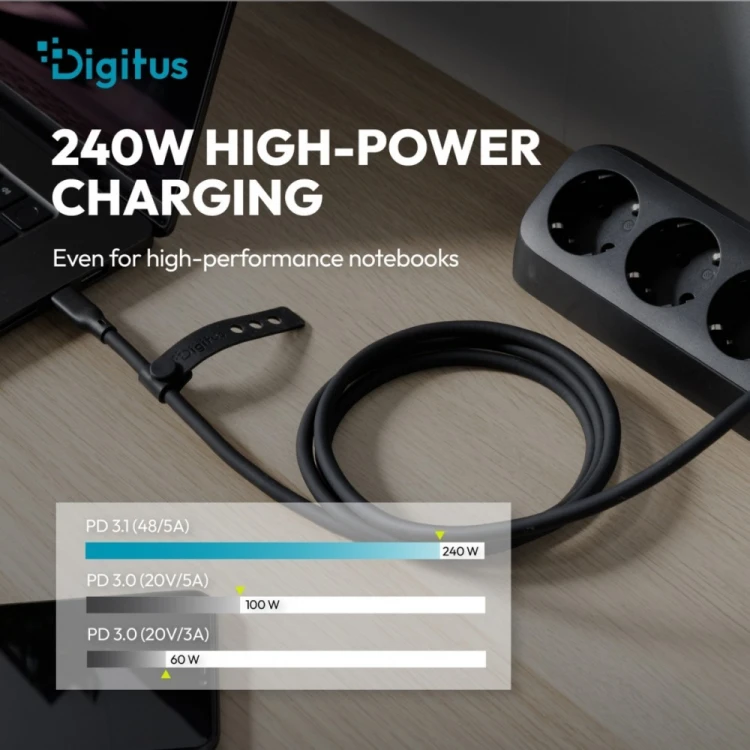 Digitus Kabel połączeniowy silikonowy USB-C-USB-C | USB 4 ver.2.0 80Gbps | 8K@60Hz | PD 3.1 240W| 1,0m | czarny