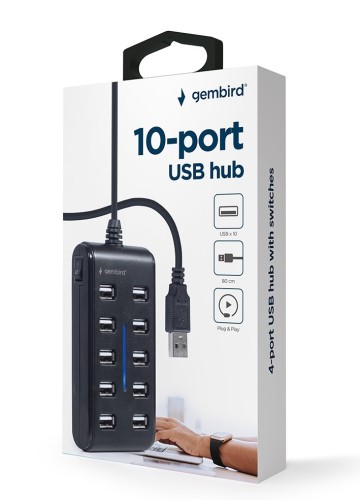 Gembird HUB USB 2.0 10-portowy czarny