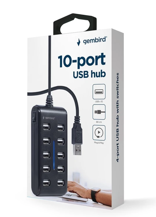 Gembird HUB USB 2.0 10-portowy czarny