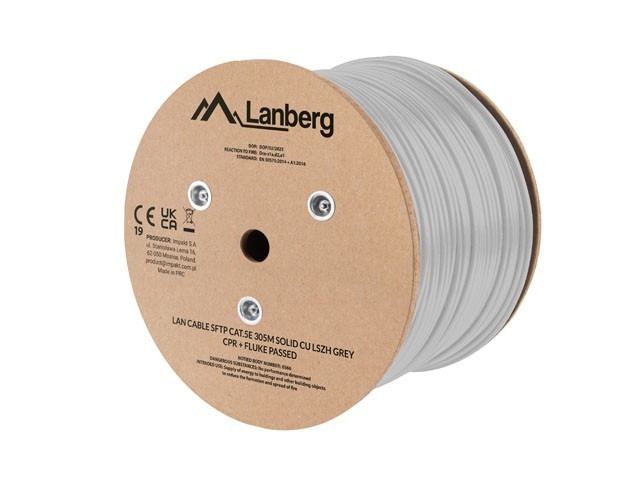 Lanberg Kabel LAN SFTP kat.5e 305m drut CU LSZH CRP+FLUKE PASSED szary