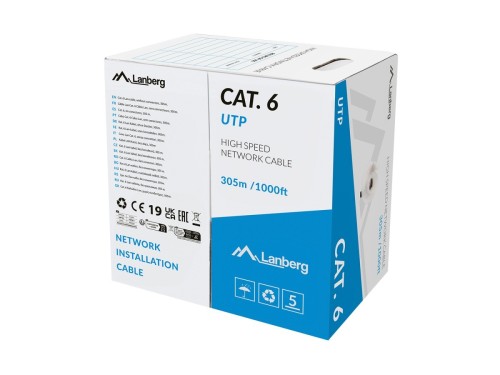 Lanberg Kabel LAN UTP kat.6 305m drut CU LSZH CPR + FLUKE PASSED szary