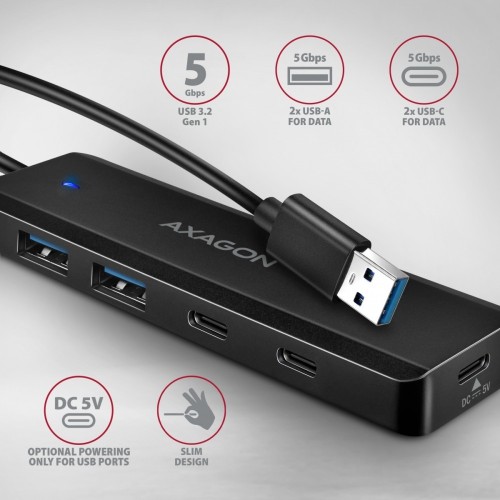 AXAGON HUB 4-portowy 5gbps 2x USB-A 2x USB-C, USB-C power in  19 cm kabel  HUE-C2A
