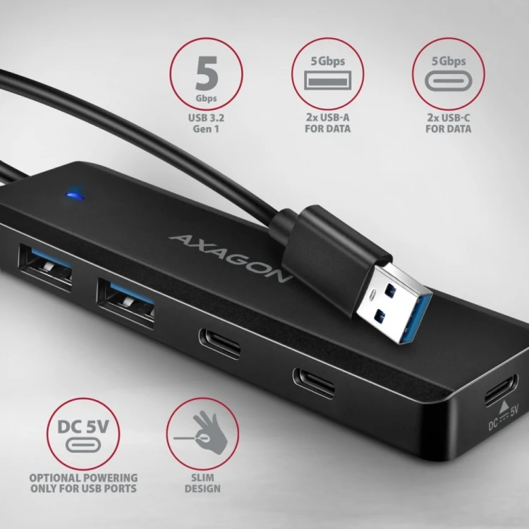 AXAGON HUB 4-portowy 5gbps 2x USB-A 2x USB-C, USB-C power in  19 cm kabel  HUE-C2A