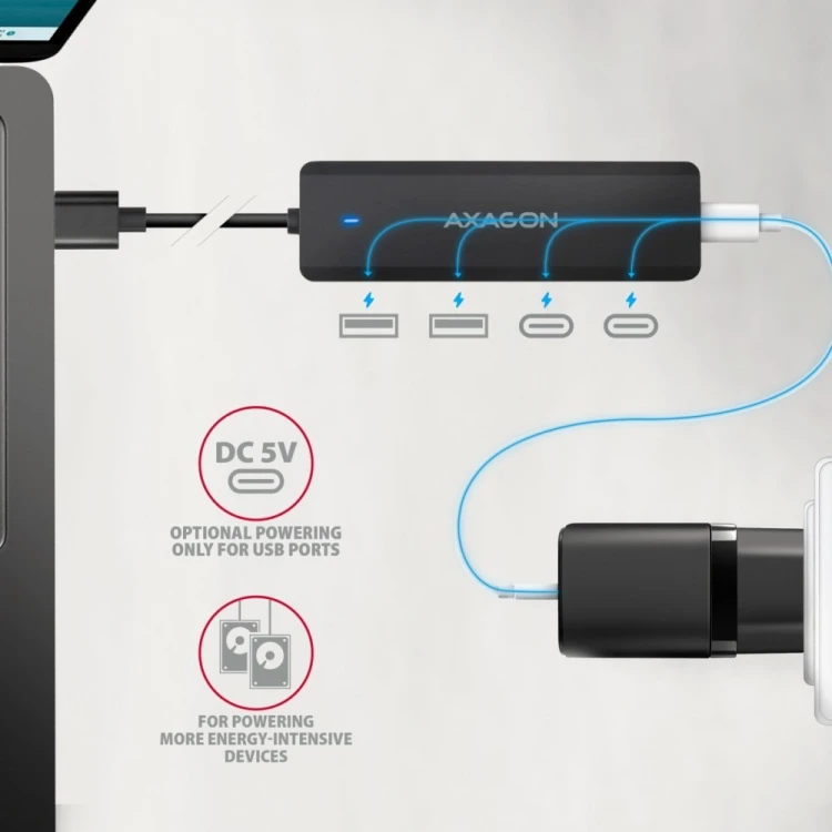 AXAGON HUB 4-portowy 5gbps 2x USB-A 2x USB-C, USB-C power in  19 cm kabel  HUE-C2A