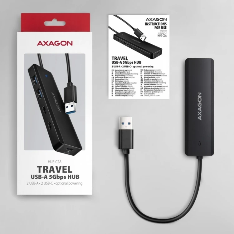 AXAGON HUB 4-portowy 5gbps 2x USB-A 2x USB-C, USB-C power in  19 cm kabel  HUE-C2A