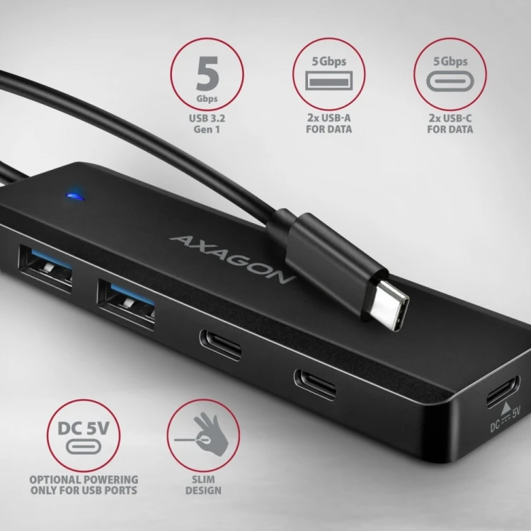 AXAGON HUB 4-portowy 5gbps 2x USB-A 2x USB-C , USB-C power IN 19cm kabel HUE-C2C