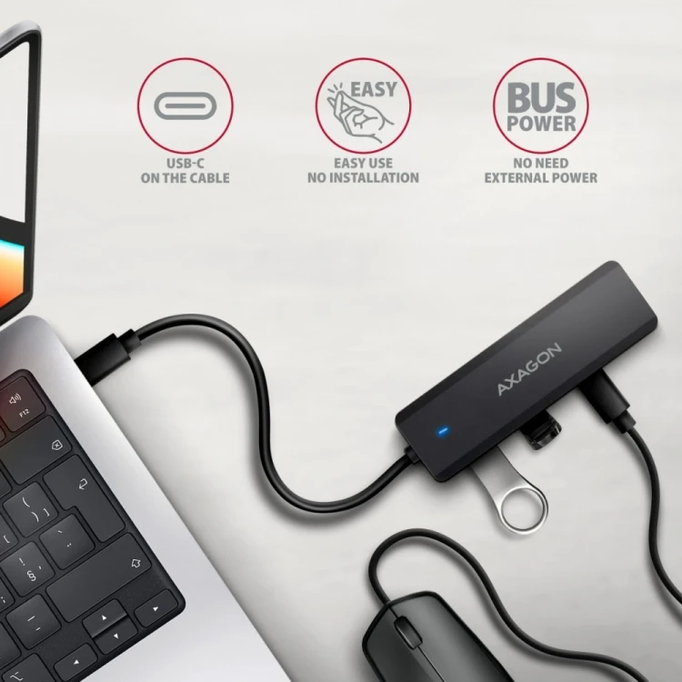 AXAGON HUB 4-portowy 5gbps 2x USB-A 2x USB-C , USB-C power IN 19cm kabel HUE-C2C