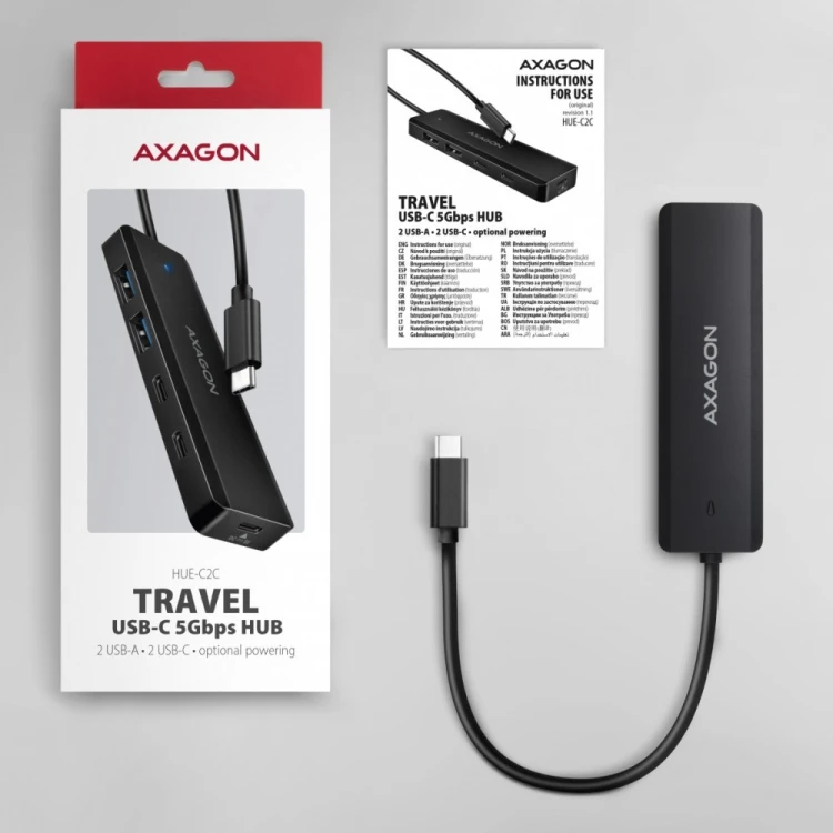 AXAGON HUB 4-portowy 5gbps 2x USB-A 2x USB-C , USB-C power IN 19cm kabel HUE-C2C