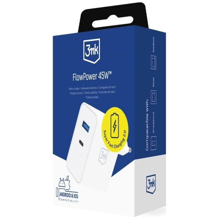 3MK Ładowarka sieciowa 45W PD 3.0 QC4+ USB-A USB-C biała
