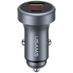 USAMS Ładowarka samochodowa 45W USB-A USB-C LED Aluminium