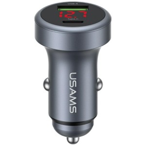 USAMS Ładowarka samochodowa 45W USB-A USB-C LED Aluminium