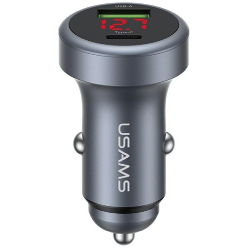 USAMS Ładowarka samochodowa 45W USB-A USB-C LED Aluminium