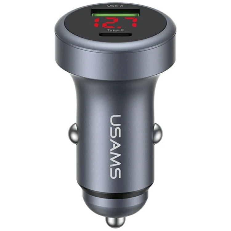 USAMS Ładowarka samochodowa 45W USB-A USB-C LED Aluminium