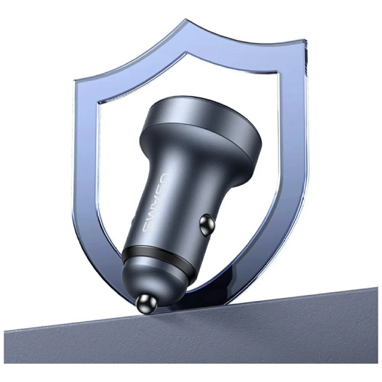 USAMS Ładowarka samochodowa 45W USB-A USB-C LED Aluminium