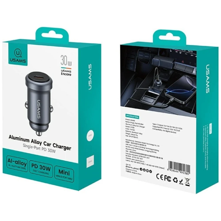 USAMS Ładowarka samochodowa 30W PD Aluminium CC321