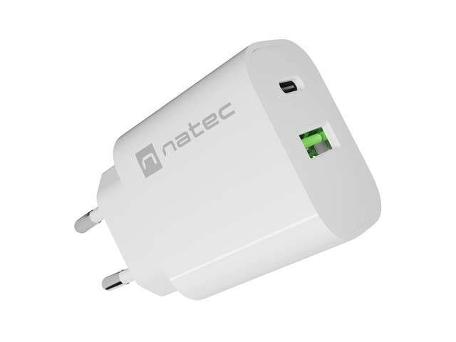 Natec Ładowarka sieciowa Ribera 1xUSB-A 1xUSB-C 20W biała