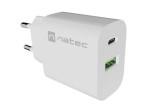 Natec Ładowarka sieciowa Ribera 1xUSB-A 1xUSB-C 20W biała