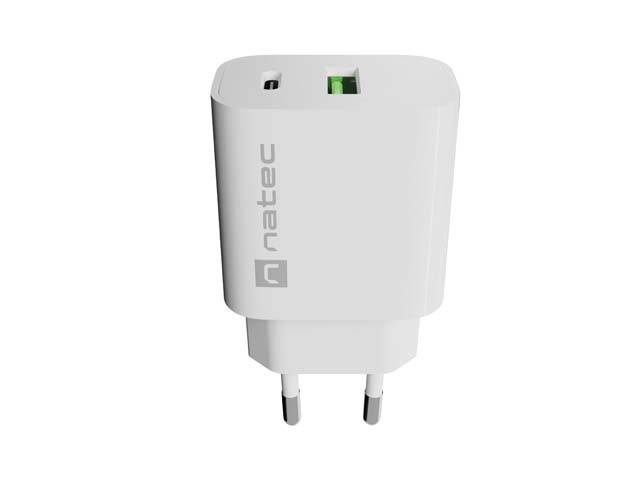 Natec Ładowarka sieciowa Ribera 1xUSB-A 1xUSB-C 20W biała