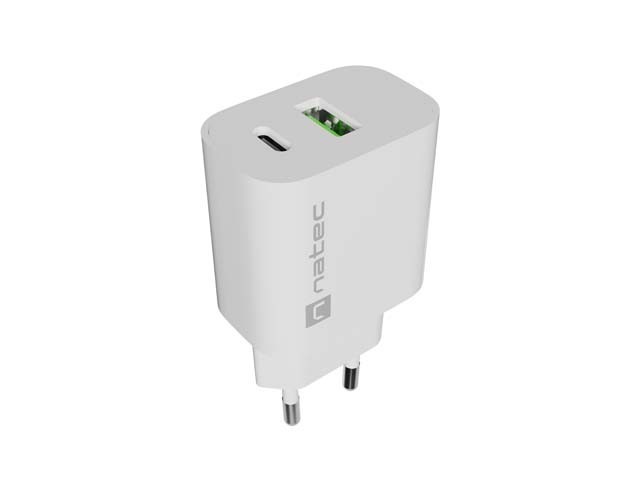 Natec Ładowarka sieciowa Ribera 1xUSB-A 1xUSB-C 20W biała