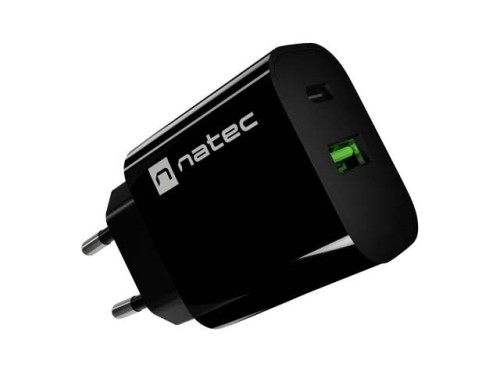 Natec Ładowarka sieciowa Ribera 1xUSB-A 1xUSB-C 20W czarna