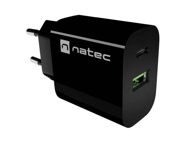Natec Ładowarka sieciowa Ribera 1xUSB-A 1xUSB-C 20W czarna