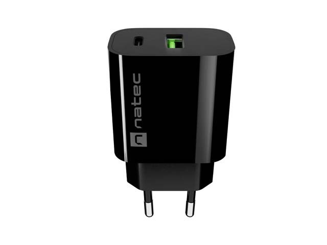 Natec Ładowarka sieciowa Ribera 1xUSB-A 1xUSB-C 20W czarna