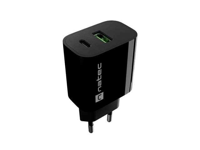 Natec Ładowarka sieciowa Ribera 1xUSB-A 1xUSB-C 20W czarna