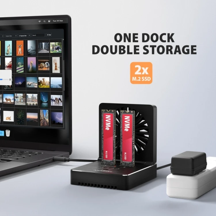 AXAGON ADSA-M2C22 Stacja dokująca USB4 dla 2x M.2 NVMe SSD z funkcją klonowania dysków bez komputera, z wentylatorem chłodzącym