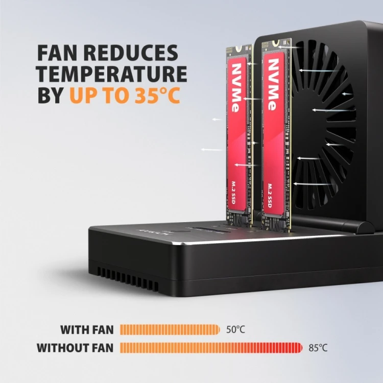 AXAGON ADSA-M2C22 Stacja dokująca USB4 dla 2x M.2 NVMe SSD z funkcją klonowania dysków bez komputera, z wentylatorem chłodzącym