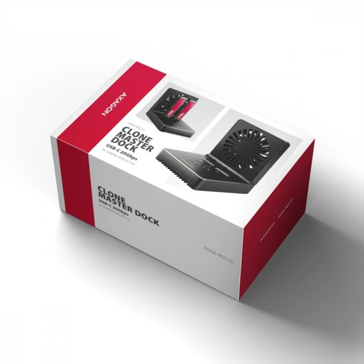 AXAGON ADSA-M2C22 Stacja dokująca USB4 dla 2x M.2 NVMe SSD z funkcją klonowania dysków bez komputera, z wentylatorem chłodzącym