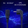 Qoltec Kabel zasilający wtyczka kątowa SCHUKO CEE 7/7 (E/F) IEC C13 3x1.0mm2 Czysta miedź Cu 5m