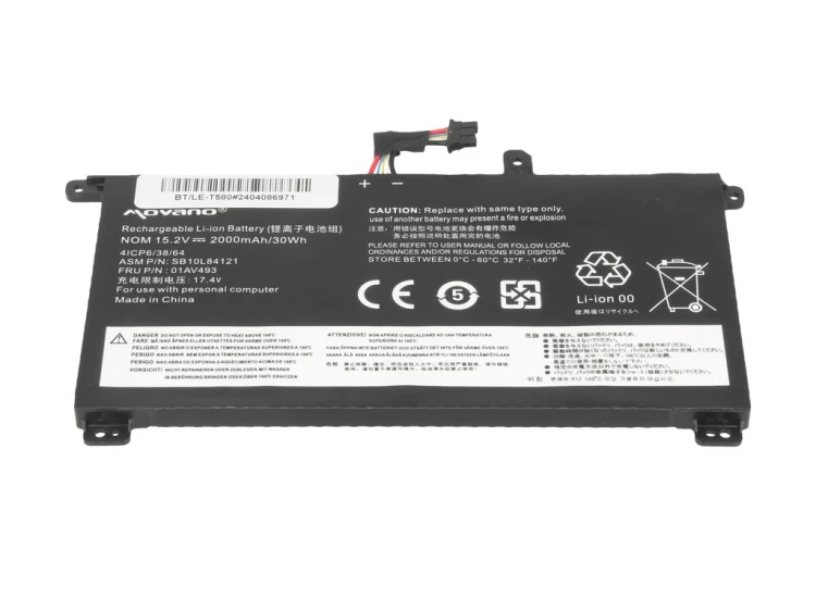 Movano Bateria 01AV493 do Lenovo ThinkPad T570 T580 P51S - 2000 mAh (30 Wh)