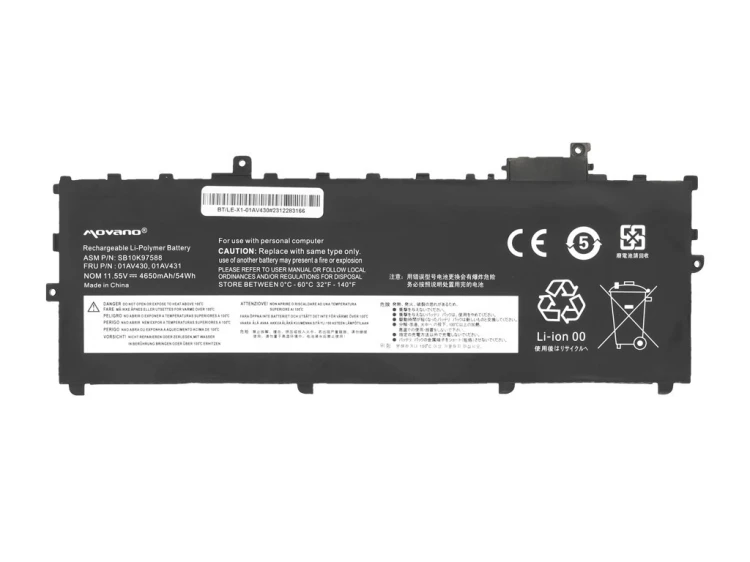 Movano Bateria 01AV430 do Lenovo ThinkPad X1 Carbon 5 6 2017 2018 - 4650 mAh (54 Wh)