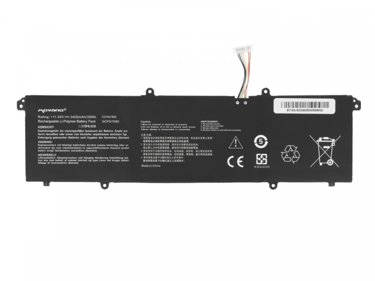 Movano Bateria C31N1905 do ASUS VivoBook S14 M433 S433 S433FL S15 S533 S533EQ - 3400 mAh (39 Wh)