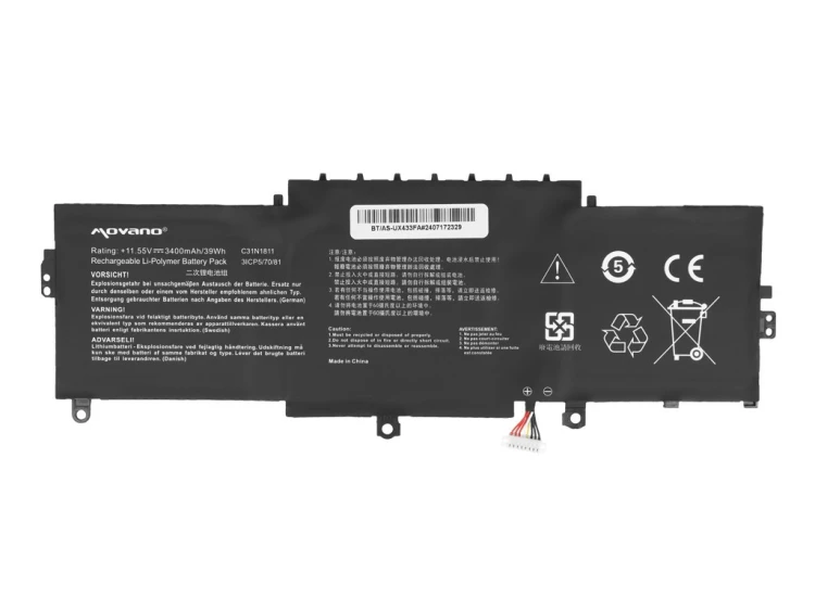 Movano Bateria C31N1811 do Asus ZenBook 14 UX433 UX433F UX433FA UX433FN UX433FL - 3400 mAh (39 Wh)