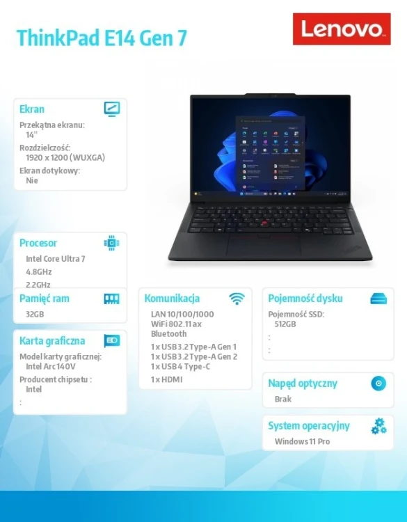 Lenovo Laptop ThinkPad E14 G7 21U200ABPB W11Pro Ultra 7 258V/32GB/512GB/14.0 WUXGA/Black/1YR Premier Support + 3YRS OS + CO2 Offset