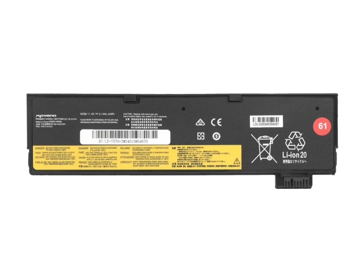 Movano Bateria SB10K97582 do Lenovo ThinkPad T470 T570 - 2140 mAh (24 Wh)